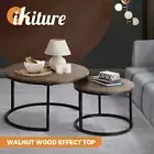 Oikiture Set of 2 Coffee Table Round Nesting Side End Table Walnut & Black