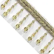 Fringe Trim，Curtain Tassels， 1 Meters Braid Beaded Pendant Fringe Hanging Beads Trim for Sewing Curtain Tablecloth Edge(Gold)