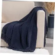 Knit Chenille Throw Blanket, Textured Knitted Throw Blankets 60"x80" Navy Blue