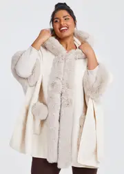 [Taking Shape] Taking Shape Hooded Fur Cape in Sand - Women's Accessories Sand