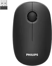 PHILIPS Wireless Mouse,2.4GHz Quiet Mouse with USB Receiver,Ergonomic Optical Computer Mice,1600 DPI,Portable and Durable Computer Mouse with 12-Months Battery Life for PC/Mac/Laptop – Black