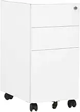 'vidaXL Mobile File Cabinet in White – Steel Office Cabinet with 3 Drawers, Full Extension, Integrated Lock, and Smooth Ball-Bearing Runners
