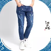 在飛比找momo購物網優惠-【EDWIN】江戶勝 男裝 大漁系列 潑漆九分牛仔褲(中古藍