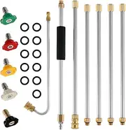 Pressure Washer Extension Wand 1/4 Inch Quick Connect Gutter Cleaning Tool with 0-60° Nozzles Anti-Leaked O-Ring Washers Adjustable Size High Pressure Washer Gun Extension Rod Easy to Install for Clea