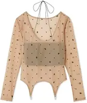 Lily Brown(リリーブラウン) LLC T244505 Women's Sheer Flocked Top x Bandeau Set