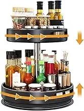 2 Tier Lazy Susan Turntable, 31cm Carbon Steel Lazy Susan 360° Turntable Kitchen Spice Storage Organizer Rack, Rotating Tray for for Kitchen Cabinet Pantry Bathroom, (Black, 2 Tier 31CM)