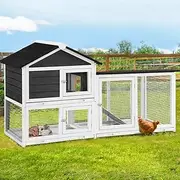 i.Pet Chicken Coop Large Rabbit Hutch, 180 x 45 x 94cm Coops Wooden Pet House Run Cage Walk in Guinea Pig Ferret Bunny Hen Chook, Outdoor Metal Door Roof Ladder Hatch Nestiong Box Farm White