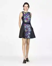 NWT $245 Cynthia Rowley Black Blue Blurred Floral Bonded A-Line Pockets Skirt 6