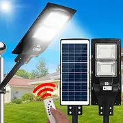 Leier Solar Street Light, 120W LED Motion Sensor Flood Lights Monitor Lamp Outdoor Wall Floodlight for Garden Yard Path, IP67 Waterproof Remote Control Settings Black
