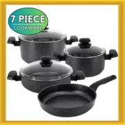 Korkmaz Ornella 7 Piece Non Stick Aluminum Cookware Set with Lid in Black