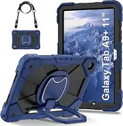 [Jarttarn] Kids Case Compatible with Samsung Galaxy Tab A9 Plus (2023) SM-X210/216B, Heavy Duty Rugged Case with Shoulder Strap, Kickstand,Pen Holder for Tab A9+ (Navy Blue+Black)