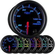 GlowShift Black 7 Color 100 PSI Oil Pressure Gauge Kit - Includes Electronic Sensor - Black Dial - Clear Lens - for Car & Truck - 2-1/16" 52mm