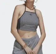 Adidas Gingham Cropped Tie Neck / Back Tank Top Women's sz M Black White