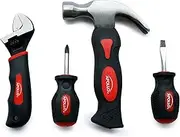 Apollo Tools DT0240 Stubby Tool Set, 4-Piece, with Hammer, Screwdrivers and Adjustable Wrench