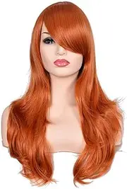 morvally 23" Long Wig Big Wavy Heat Resistant Synthetic Straight Hair with Bangs for Cosplay Costume Halloween Party (2735# Ginger Orange)