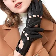 [ZLUXURQ] Womens Vintage TouchScreen Leather Driving Gloves Unlined -Soft And Thin Quality Italian Lambskin