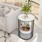 Dual-tier Marble Side End Accent Table Small Coffee Table Anti-Rust Metal Frame