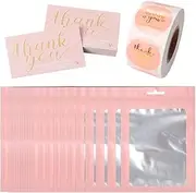 620Pcs Thank You Business Cards Stickers Set Gold Foil Include 100 Thank You Business Card 500 Thank You For Supporting My Small Business Stickers 20 Resealable Packaging Bags Owners