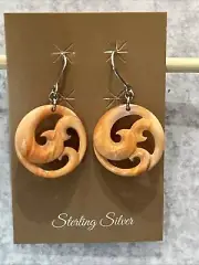 Native American Hand Carved Spiny Oyster Shell Earrings