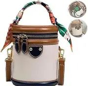 [Generic] 2025 New Summer Niche Design Cylinder Bag, Colorblock Bucket Bag For Women, Fashionable Leather Crossbody Bags