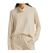 Splendid Leopard Cowl Sweatshirt Size M Neutral Beige Knit Top Animal Print