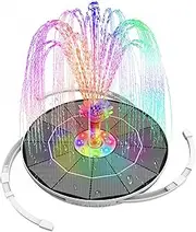 AISITIN 6.5W Solar Fountain Pump with Colorful LED Lights & 3000mAh Battery, Solar Bird Bath Fountain with Retractable Bracket and 8 Nozzles, Outdoor Water Pump for Bird Bath, Garden, Pond
