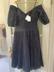RRP 695.00 NEW ZIMMERMANN BLACK POLKA DOT PLEATED MIDI DRESS SIZE 3 AUD14 US 10