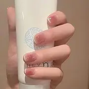 24-PCS French Press on Nails Short Fake Nails Blush Stain False Nails White Edge Fake Nails Burgundy Moose Pattern Fake Nails Glossy False Nails Full Cover Acrylic Nails for Women & Girls