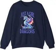 [X.Style] Just A Girl Who Loves Dragons, Women Girl Blue Dragon ds019 Sweater Navy 2XL