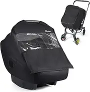 Winter Carseat Cover for Baby, Universal Car Seat Waterproof Cover with Clear Peep Window, Zipper Door and Side Ventilation, All-Round Snow, Wind & Rain Canopy Cover, Machine Washable, Black