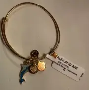 Alex and Ani Dolphin EWB Charm Bracelet Bangle Blue Gold Finish Jewelry Gift NWT