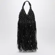[Hibourama] Black Vannifique Fringes bag in leather and raffia One size Black