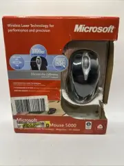 NEW Microsoft Wireless Laser Mouse 5000 Scrolling Metallic Black FACTORY SEALED