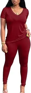 [PINSV] Lounge Sets for Women 2 Piece Summer Casual Jogger Workout Outfits Short Tops Long Pant Sweat suit leggings set XXL Red, Red