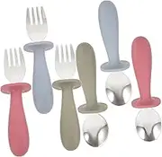 OFFSCH Stainless Steel Toddler Utensils Set 6pcs Feeding Spoons Forks Soft Silicone Handles Tableware