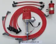 small cap CHRYSLER 73-78 400 RED HEI Distributor, RED 45k Coil +Spark Plug Wires