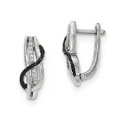 14K White Gold Black u0026 White Real Diamond Hinged Earrings