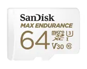 SanDisk Max Endurance 64GB microSD 100MB/s 40MB/s 20K hrs 4K UHD C10 U3 V30 -40 C to 85 C Heat Freeze Shock Temperature Water X-ray Proof SD Adapter