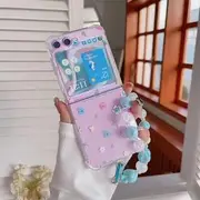 Floral / Strawberry Phone Case - Samsung Flip With Charm Strap - Phone Case - Floral - Transparent - Samsung Z Flip5