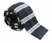 Knitted Black, Grey & White Striped Patterned Neck Tie