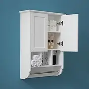 VANIRROR White Bathroom Wall Cabinet with Towel Bar,Wooden Medicine Cabinet Adjustable Shelves,23x32 Inch Kitchen Cabinet Multi-Functional Use,Over Toilet Storage Cabinet for Bathroom,Kitchen,Laundry
