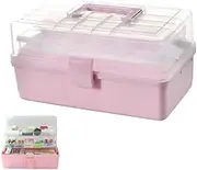 3 Tiers Storage Sewing Box Organizer, Large Office Art & Craft Supplies Storage Box, Portable Travel Cosmetics Case, Beauty Product Storing Box, Multi Layers Plastic Storage Box, Pink