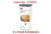 2 x Acrylic Plastic AirTight Food Storage Container 1.7L BPA Free Clear Kitchen