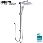 WELS 10" Square Chrome Rainfall Handheld Shower Head Sliding Rail Arm 2 In 1 Set