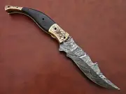 Handmade Damascus Steel Pocket Folding Knife Ram Horn Handle Birthday Gift Fold