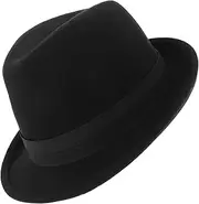[LIGIGWASH] Men's Classic Fedora Warm Wool Hat Wide Brim Top Hat for Summer Party Fashion Black