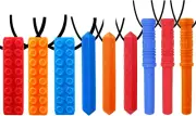 Sensory Chew Necklace by GNAWRISHING 9-Pack(3-Pack Blocks 3-Pack Cylinder and 3-