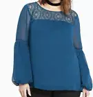 Torrid Teal Crinkle Chiffon Bellsleeve Top Blouse Lace sz 00 10 T31