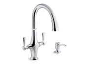 KOHLER Pannier Two-Handle Pull Down Sprayer Kitchen Faucet in Polished Chrome