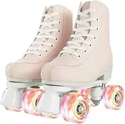 Womens Roller Skates Artificial Leather Adjustable Double Row 4 Wheels Roller Skates Shiny High-Top Outdoor Roller Skate for Teens,Adult
